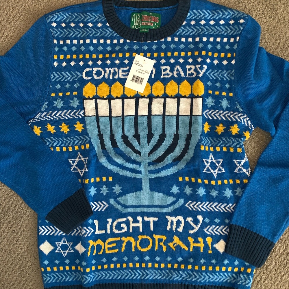 🆕🚹 Ugly Xmas “Light My Menorah” Sweater, M-L,NWT